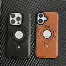 Capa de suporte de anel magnético de couro de luxo para iphone 16 pro max 15 14 plus 13 12 para magsafe oco logotipo suporte capa de negócios