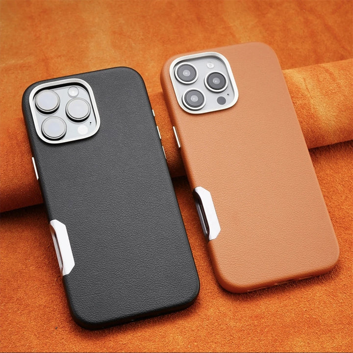 Para magsafe luxo negócios caso de telefone de couro para iphone 16 16pro max 16plus carregamento magnético sem fio fosco capa à prova de choque