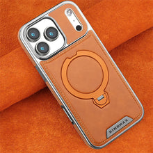 Suporte giratório magnético capa de telefone de couro de luxo para iphone 11 12 13 14 15 16 17 pro max plus carregamento sem fio capa à prova de choque