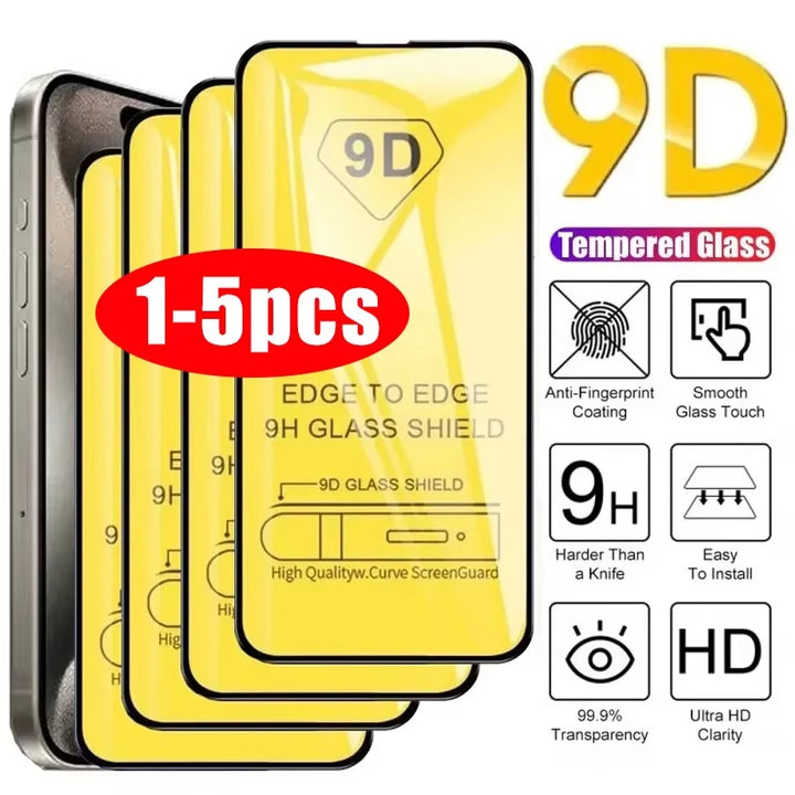 1-5 PEÇAS Película de Vidro Temperado 9D de Cobertura Total para iPhone 17 16 15 11 12 13 14 18 Pro Max 16E Protetor de Tela para iPhone 13 Mini XR XS Max