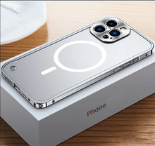 Liga de alumínio de metal para magsafe magnético caso carga sem fio para iphone 17 ar 16 15 14 13 12 11 17 pro max capa translúcida
