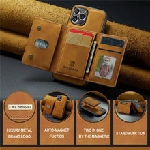Capa de Couro Magnética Destacável 2 em 1 para iPhone 18 Pro Max 17 Air 16 16E 15 14 13 12 11 com Porta-Cartões e Bolso