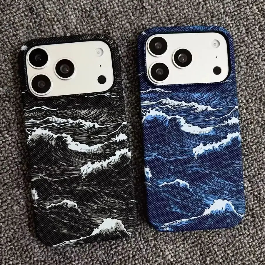 Kevlar Carbon Fiber Sea Wave Pattern PC Magnetic Case For iPhone 17 Air 16 Plus 15 14 13 12 Pro Max For Magsafe Frameless Cover