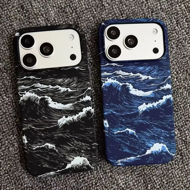 Kevlar Carbon Fiber Sea Wave Pattern PC Magnetic Case For iPhone 17 Air 16 Plus 15 14 13 12 Pro Max For Magsafe Frameless Cover