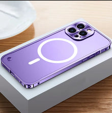 Liga de alumínio de metal para magsafe magnético caso carga sem fio para iphone 17 ar 16 15 14 13 12 11 17 pro max capa translúcida