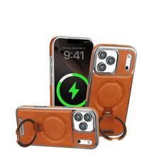 Suporte giratório magnético capa de telefone de couro de luxo para iphone 11 12 13 14 15 16 17 pro max plus carregamento sem fio capa à prova de choque