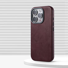 Capa Magnética de Couro Retrô de Luxo para Negócios para iPhone 18 17 Pro Max 16 Plus 15 14 13 com Lente de Liga MagSafe e Carregamento Sem Fio