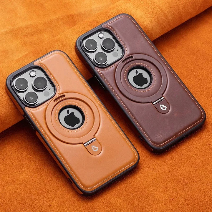 Capa de suporte de anel magnético de couro de luxo para iphone 16 pro max 15 14 plus 13 12 para magsafe oco logotipo suporte capa de negócios