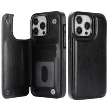 Carteira botão duplo com slot para cartão suporte flip capa de couro para iphone 16e 16 pro max 15 plus 14 13 12 mini 11 se3 se2 x xr 8 7