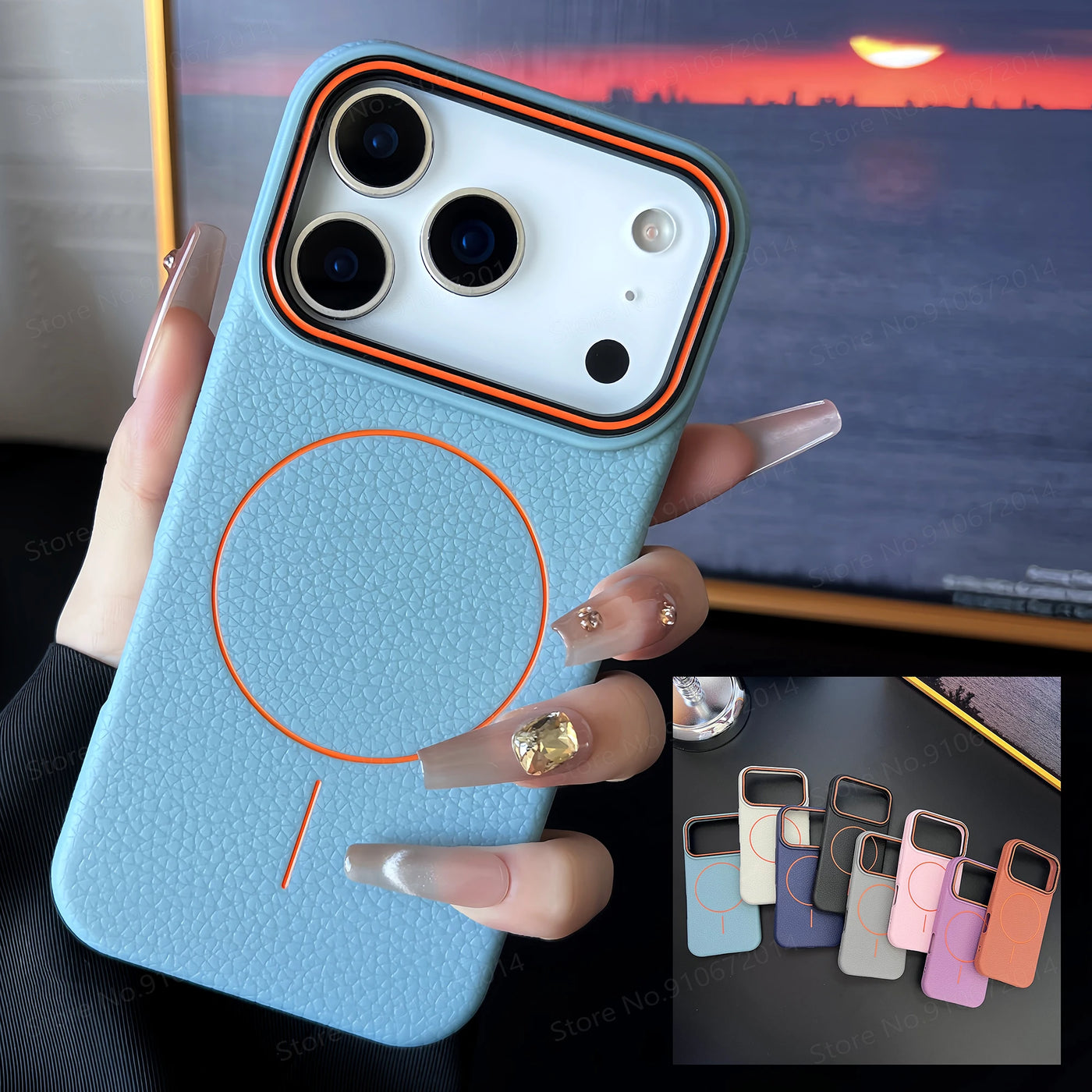 Litchi Pattern For Magsafe Leather Texture Phone Case For iPhone 17 16 15 14 13 12 11 Pro Max Air Plus Magnetic Shockproof Cover