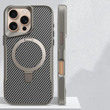 Capa de Telefone em Fibra de Carbono com Suporte Metálico de Titânio para iPhone 16 15 14 13 12 Pro Max, Capa Dura com Carregamento MagSafe