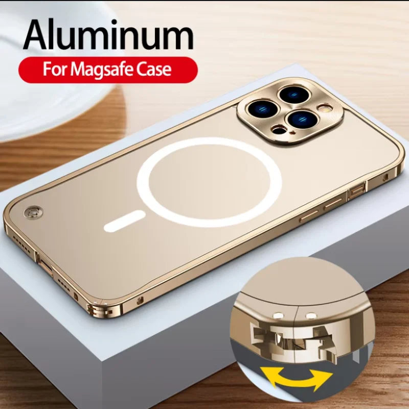 Liga de alumínio de metal para magsafe magnético caso carga sem fio para iphone 17 ar 16 15 14 13 12 11 17 pro max capa translúcida