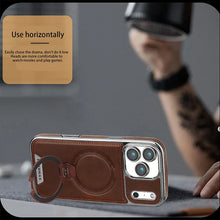 Suporte giratório magnético capa de telefone de couro de luxo para iphone 11 12 13 14 15 16 17 pro max plus carregamento sem fio capa à prova de choque