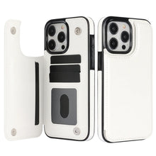 Carteira botão duplo com slot para cartão suporte flip capa de couro para iphone 16e 16 pro max 15 plus 14 13 12 mini 11 se3 se2 x xr 8 7