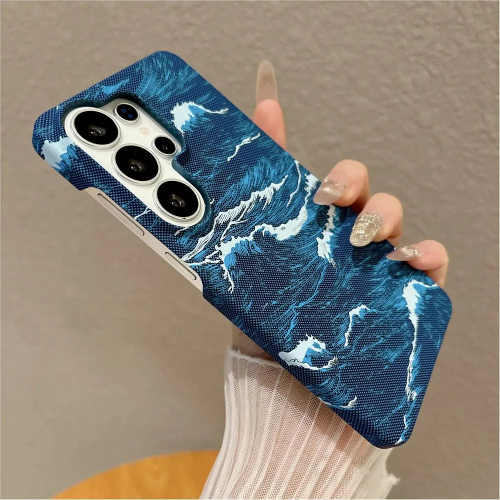 For Magsafe Wireless Charge Case For Samsung Galaxy S26 S25 S24 S23 FE Ultra Plus Carbon Fiber Sea WaveTexture Ultra Thin Cover