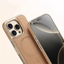 Capa magnética de couro com moldura revestida de negócios de luxo para iPhone 17 16 15 14 13 Pro Max Magsafe Capa à prova de choque com carga sem fio