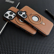 Capa de suporte de anel magnético de couro de luxo para iphone 16 pro max 15 14 plus 13 12 para magsafe oco logotipo suporte capa de negócios