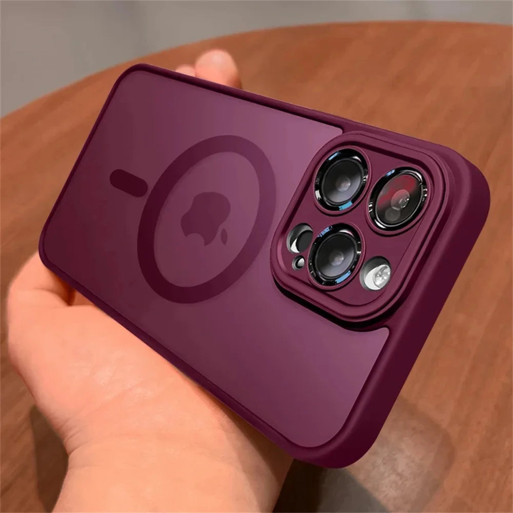 Capa de proteção de lente para iPhone 11 12 13 Proa Mx mini 15 16 Plus iPhone 16 15 14 Matte Translucent Magsafe Wireless Charge Cover