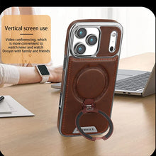 Suporte giratório magnético capa de telefone de couro de luxo para iphone 11 12 13 14 15 16 17 pro max plus carregamento sem fio capa à prova de choque