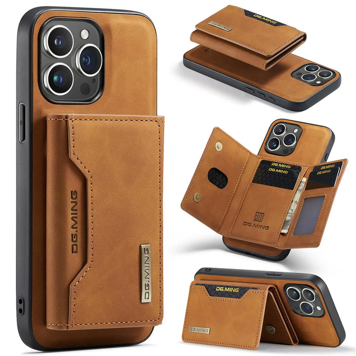 Capa de Couro Magnética Destacável 2 em 1 para iPhone 18 Pro Max 17 Air 16 16E 15 14 13 12 11 com Porta-Cartões e Bolso