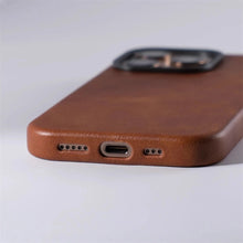 Capa Magnética de Couro Retrô de Luxo para Negócios para iPhone 18 17 Pro Max 16 Plus 15 14 13 com Lente de Liga MagSafe e Carregamento Sem Fio