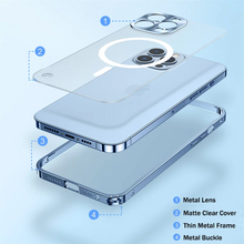 Liga de alumínio de metal para magsafe magnético caso carga sem fio para iphone 17 ar 16 15 14 13 12 11 17 pro max capa translúcida