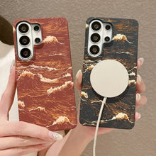 For Magsafe Wireless Charge Case For Samsung Galaxy S26 S25 S24 S23 FE Ultra Plus Carbon Fiber Sea WaveTexture Ultra Thin Cover
