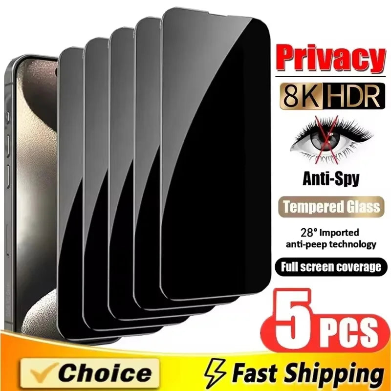 Protetor de Tela de Privacidade para iPhone 17 Pro Max 18 Pro 16 15 14 13 11 12 Mini X XS XR Air 16E 7 8 Plus Vidro Temperado Anti-Espião