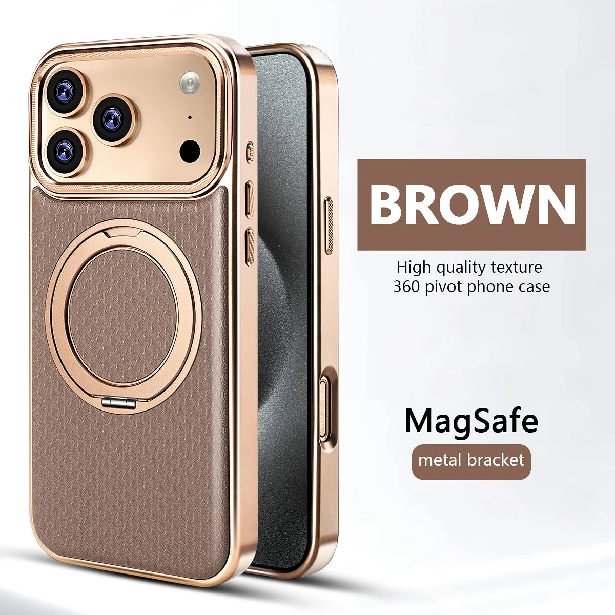 Capa de Celular de Alta Qualidade com Textura 360 e Suporte Magnético Giratório para iPhone 17, 16, 13, 12 Pro Max, 15, 14 Plus, com Anel Magnético e Carregamento Sem Fio