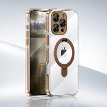 Luxo Bronze e Gold Stand Holder Phone Case, tampa do PC transparente, Magsafe Capa Magnética para iPhone 16, 15, 14, 13, 12 Pro Max, 15, 16 Plus