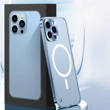 Liga de alumínio de metal para magsafe magnético caso carga sem fio para iphone 17 ar 16 15 14 13 12 11 17 pro max capa translúcida